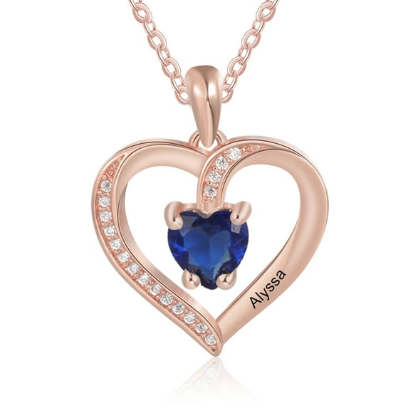 Personalized Planet Women's CZ Heart Engraved Birthstone Necklace