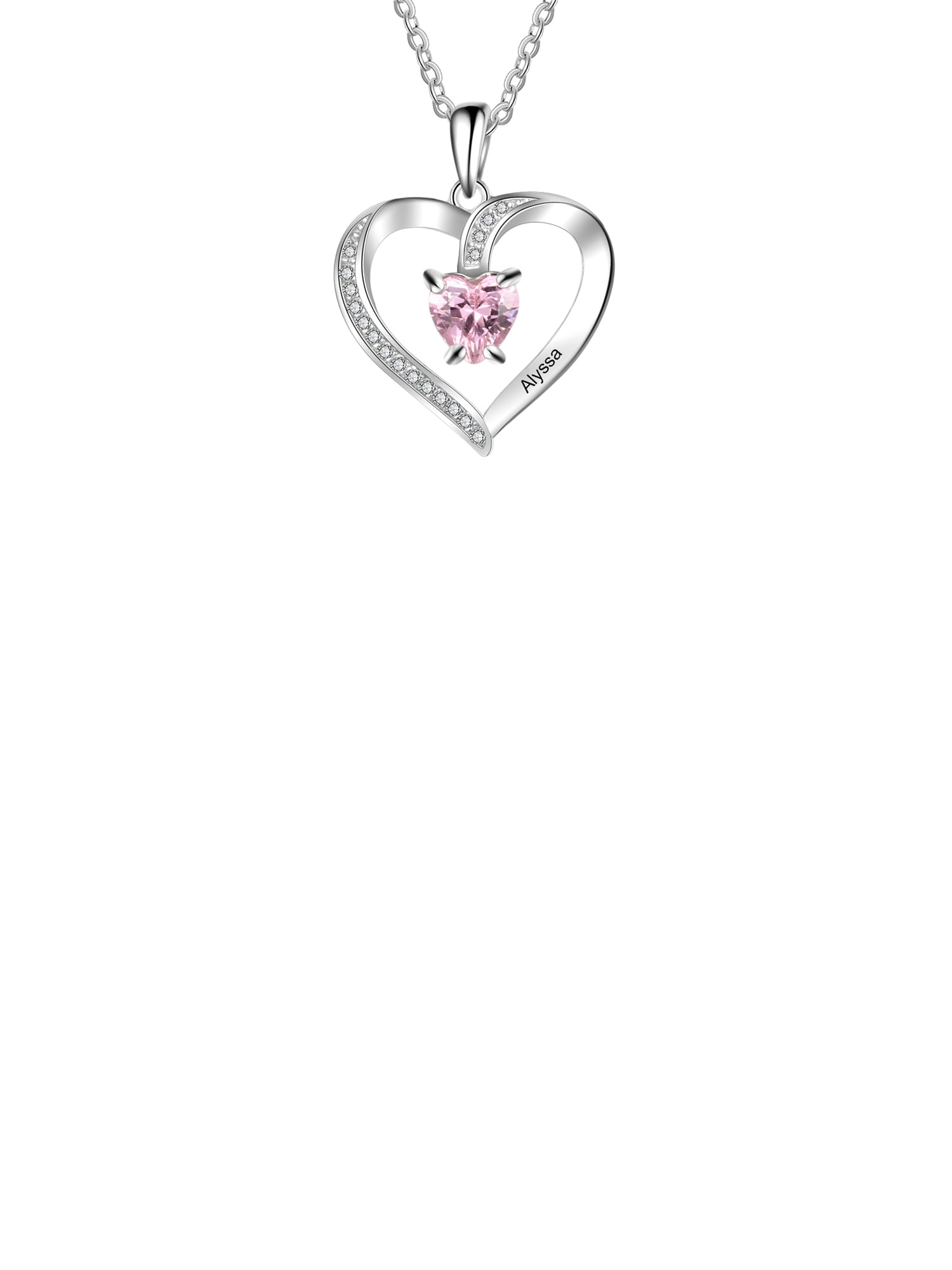 Personalized Planet Women's CZ Heart Engraved Birthstone Necklace