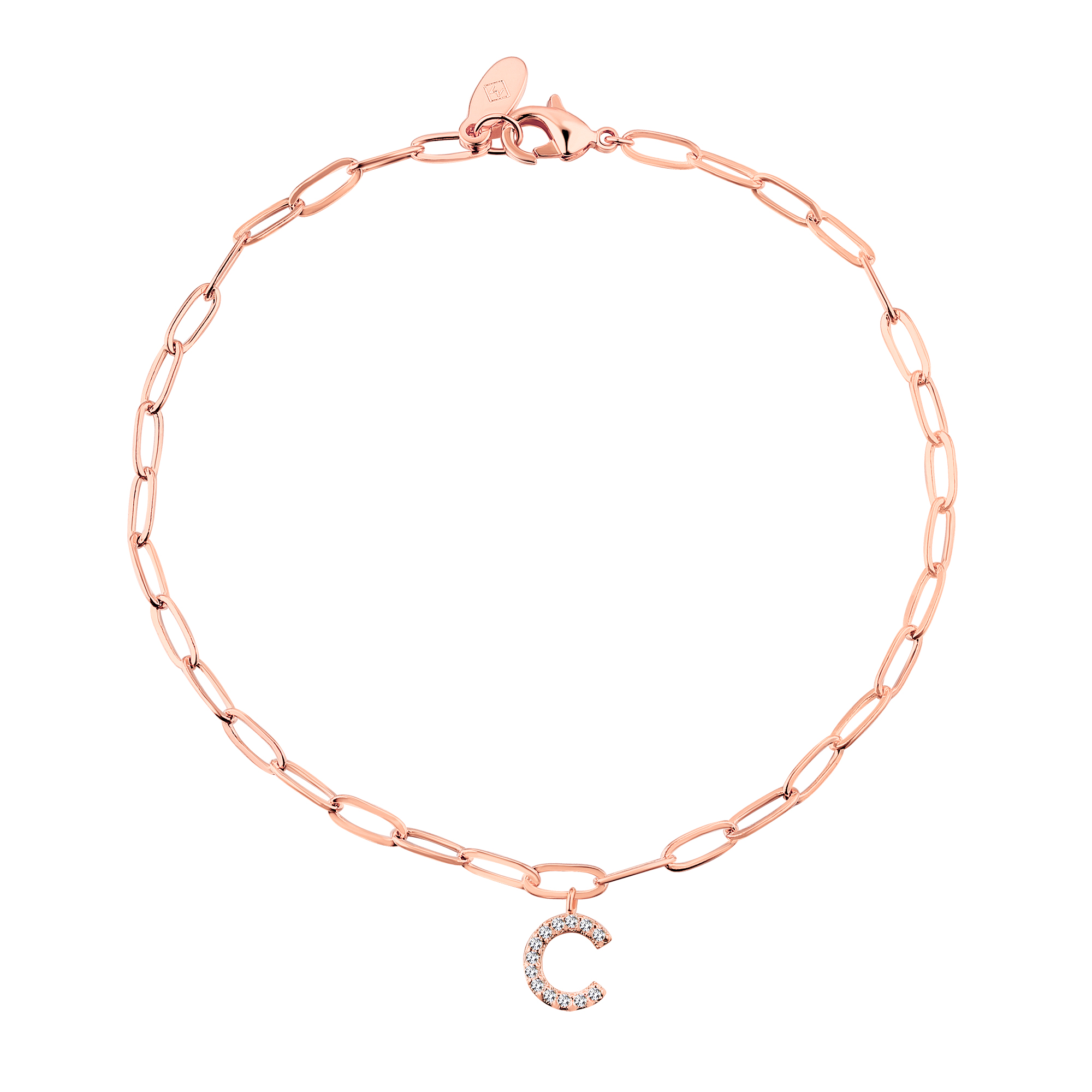 Personalized Planet Women's CZ Initial Charm Paperclip Chain Bracelet