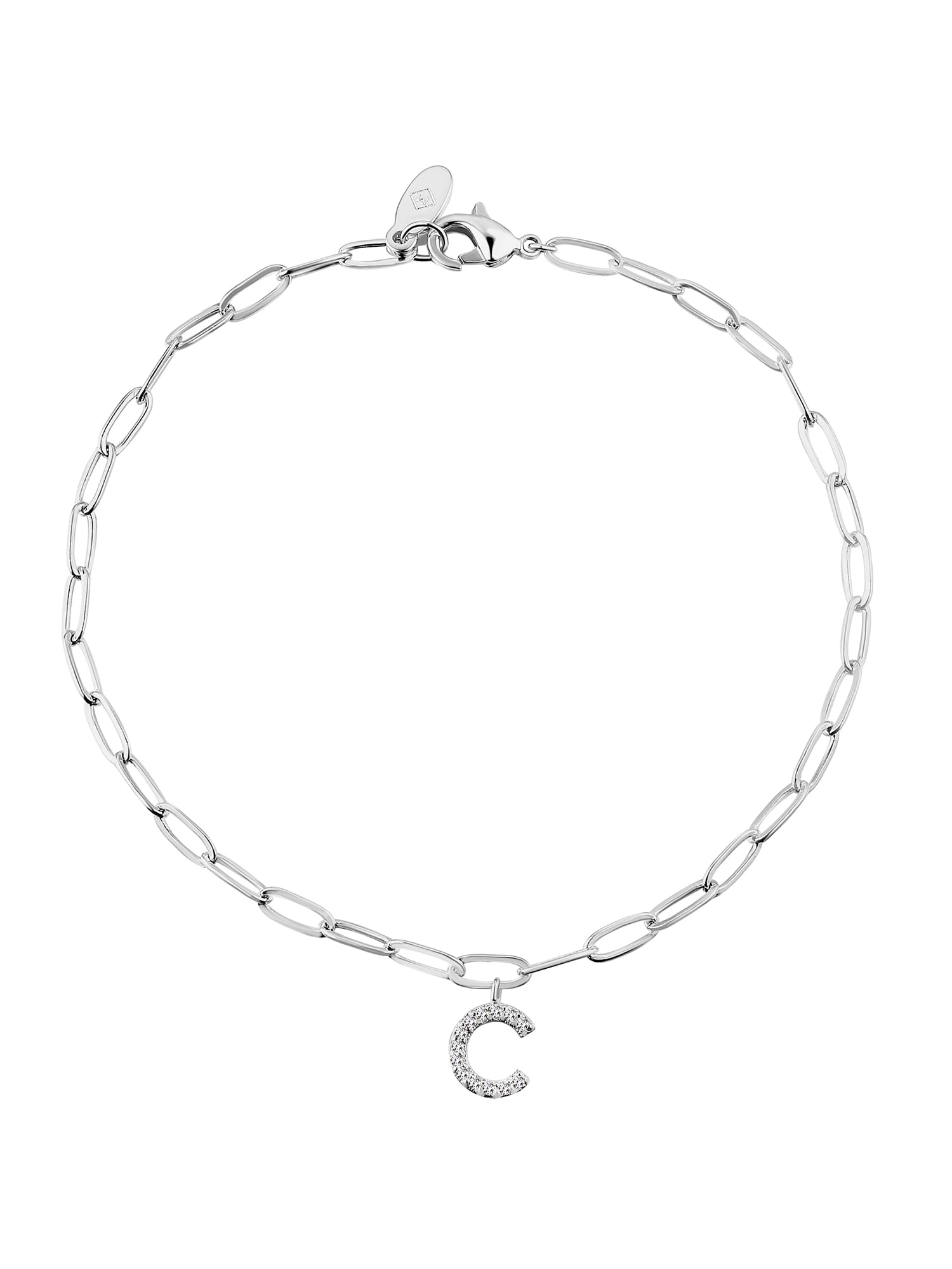 Personalized Planet Women's CZ Initial Charm Paperclip Chain Bracelet