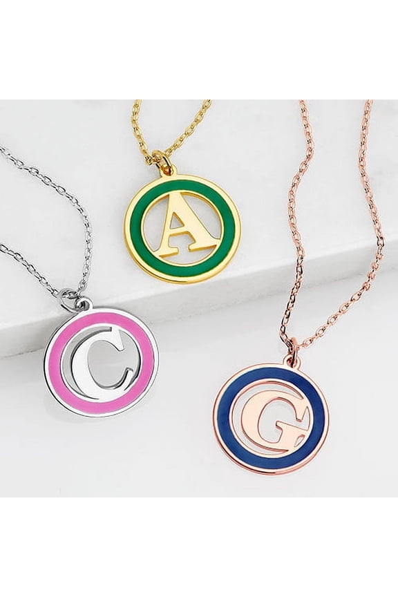 Women's Circle with Enamel Frame and Initial Necklace