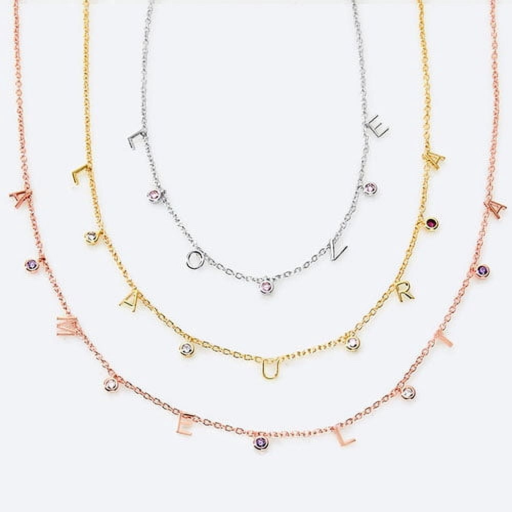 Personalized Planet Women's Dainty Name with Birthstones Choker Necklace