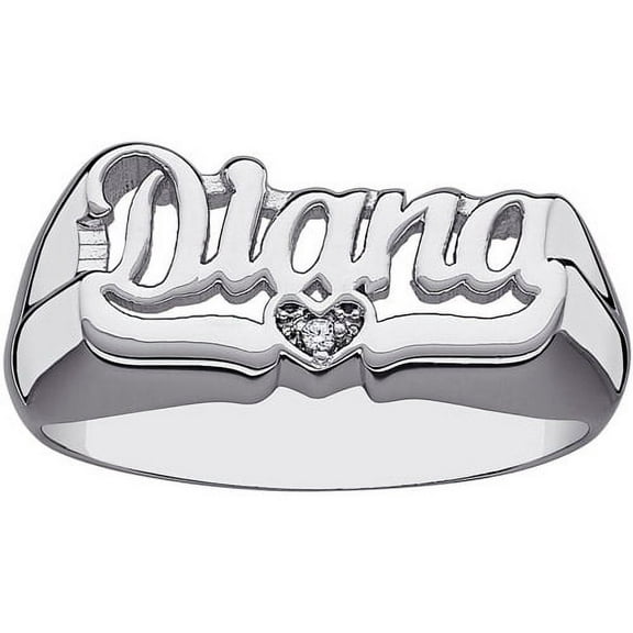 Personalized Planet Women's Diamond Accent Sterling Silver Name Heart Tail Ring