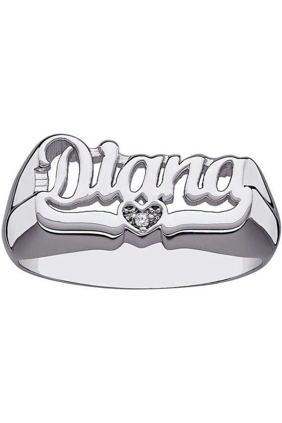Women's Diamond Accent Sterling Silver Name Heart Tail Ring