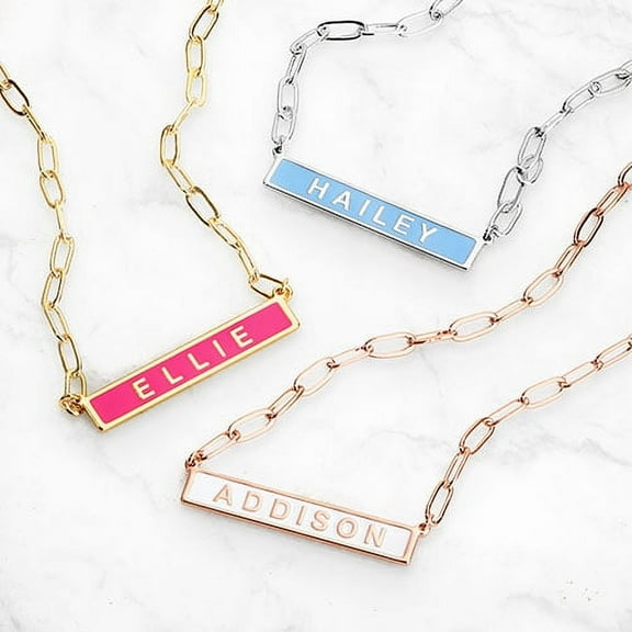 Personalized Planet Women's Enamel Bar on Paperclip Chain Necklace