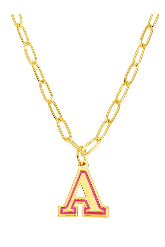 Women's Enamel Outline Uppercase Initial Paperclip Chain Necklace