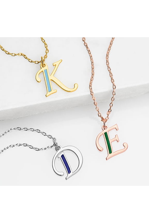 Women's Enamel Script Initial Necklace