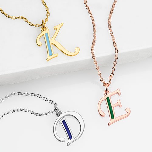 Personalized Planet Women's Enamel Script Initial Necklace