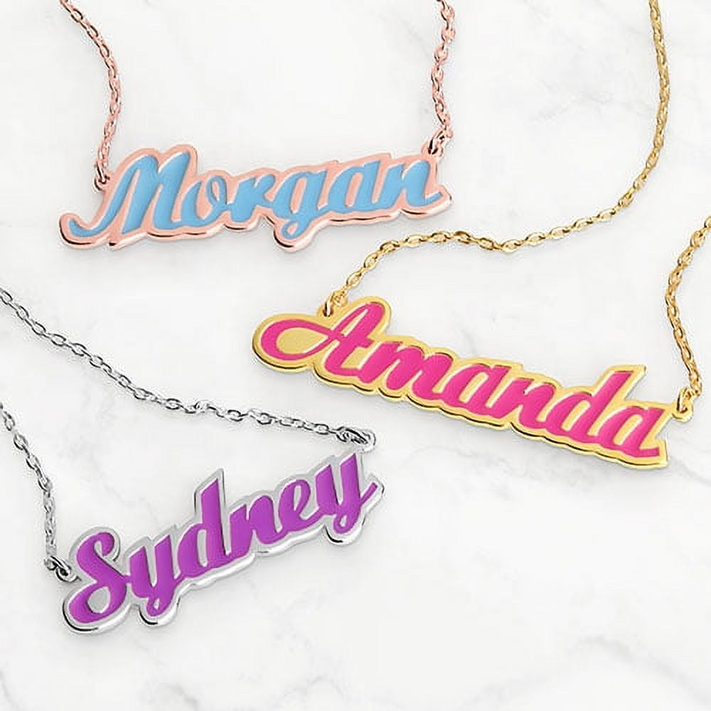Personalized Planet Women's Enamel Script Name Necklace