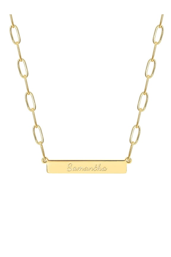 Women's Engraved Horizontal Bar Paperclip Chain Necklace