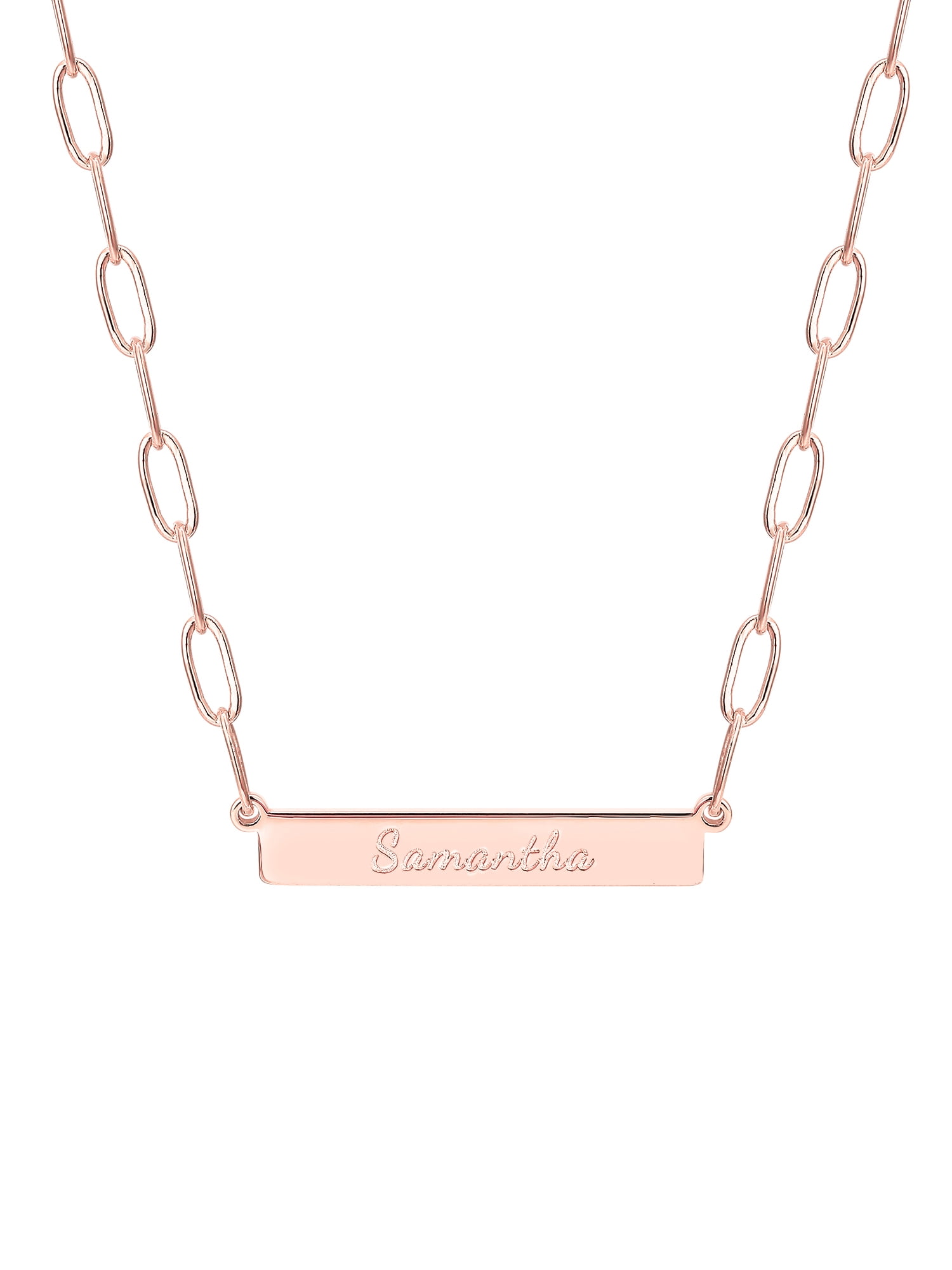 Personalized Planet Women's Engraved Horizontal Bar Paperclip Chain Necklace