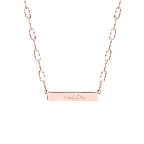 Personalized Planet Women's Engraved Horizontal Bar Paperclip Chain Necklace