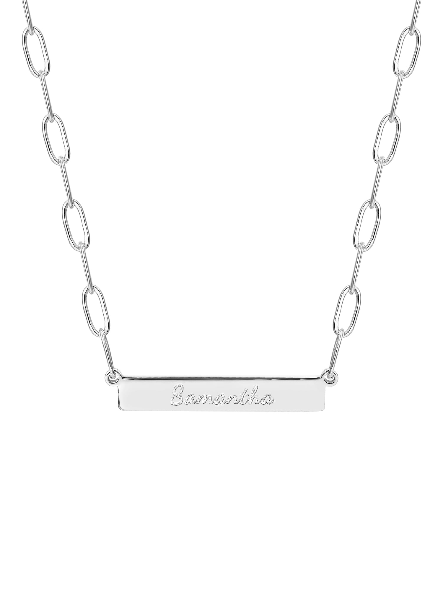 Personalized Planet Women's Engraved Horizontal Bar Paperclip Chain Necklace