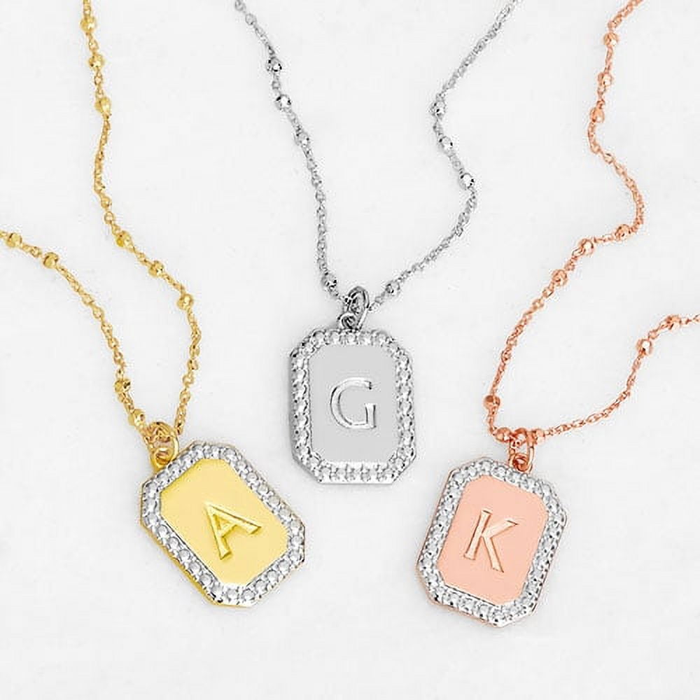 Personalized Planet Women's Engraved Initial Tag Beaded Chain Necklace