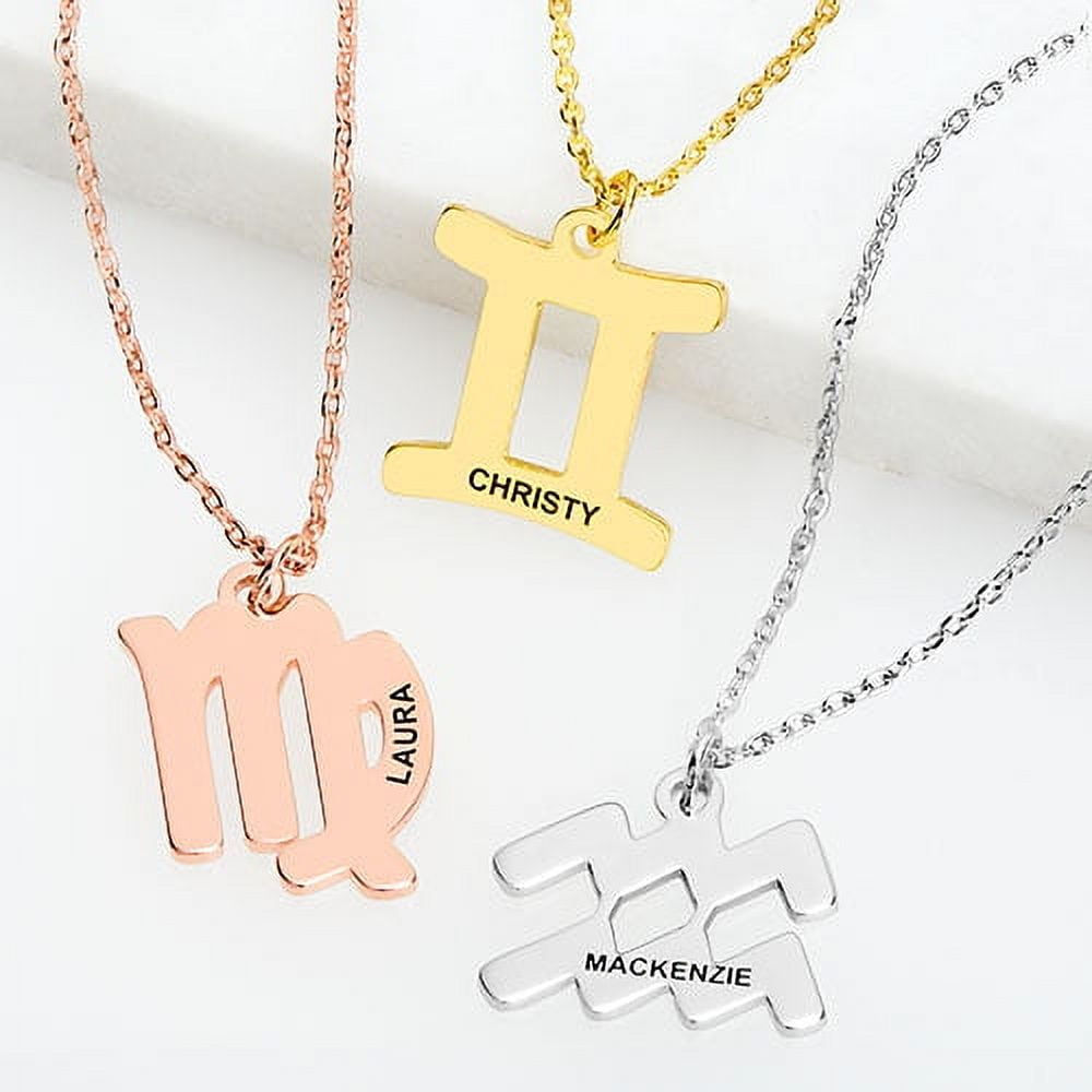Personalized Planet Women's Engraved Name Zodiac Sign Necklace