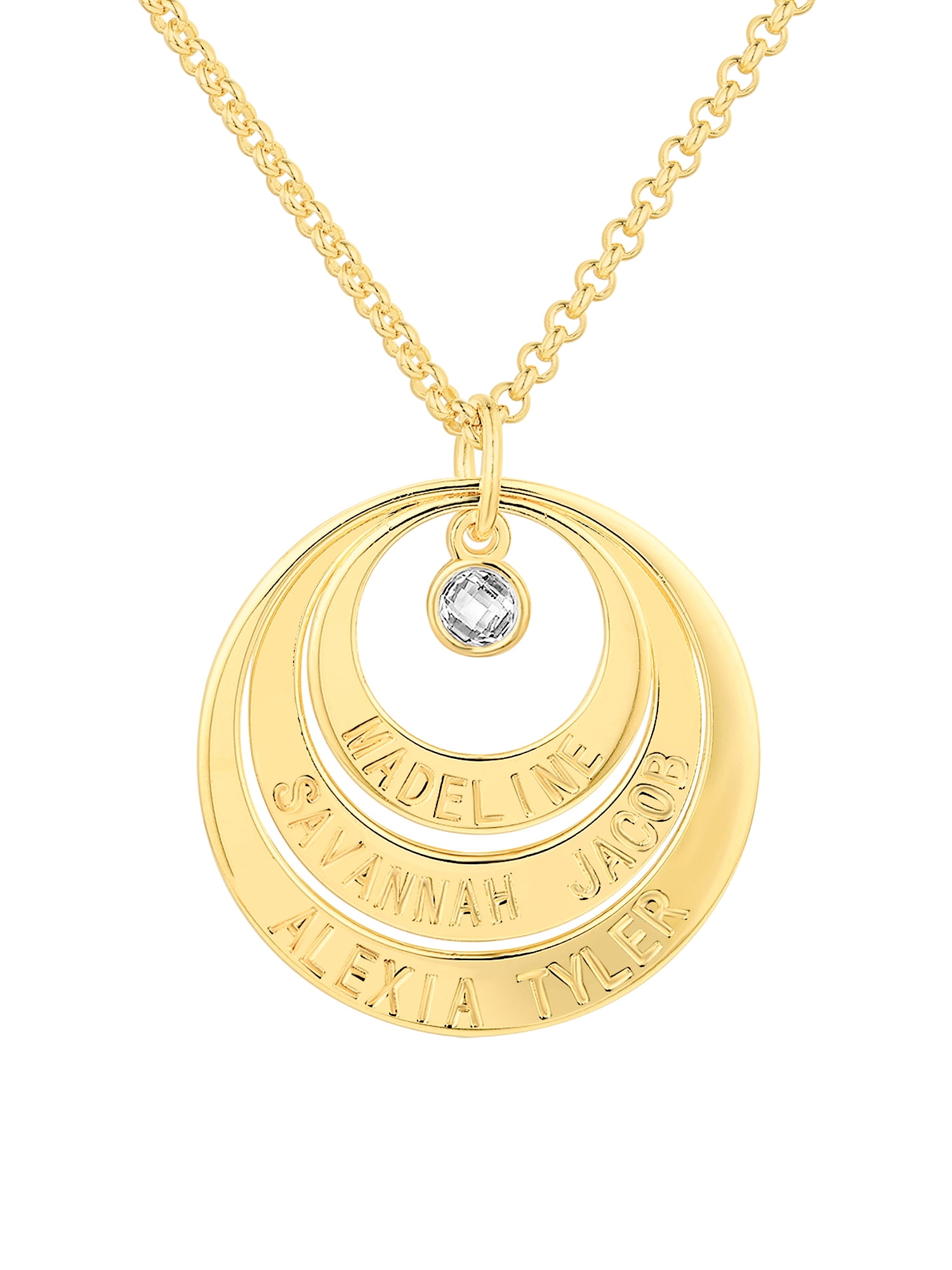 Personalized Planet Women's Engraved Nesting Circles with Birthstone Necklace