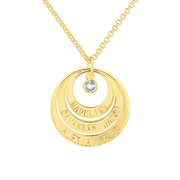 Personalized Planet Women's Engraved Nesting Circles with Birthstone Necklace