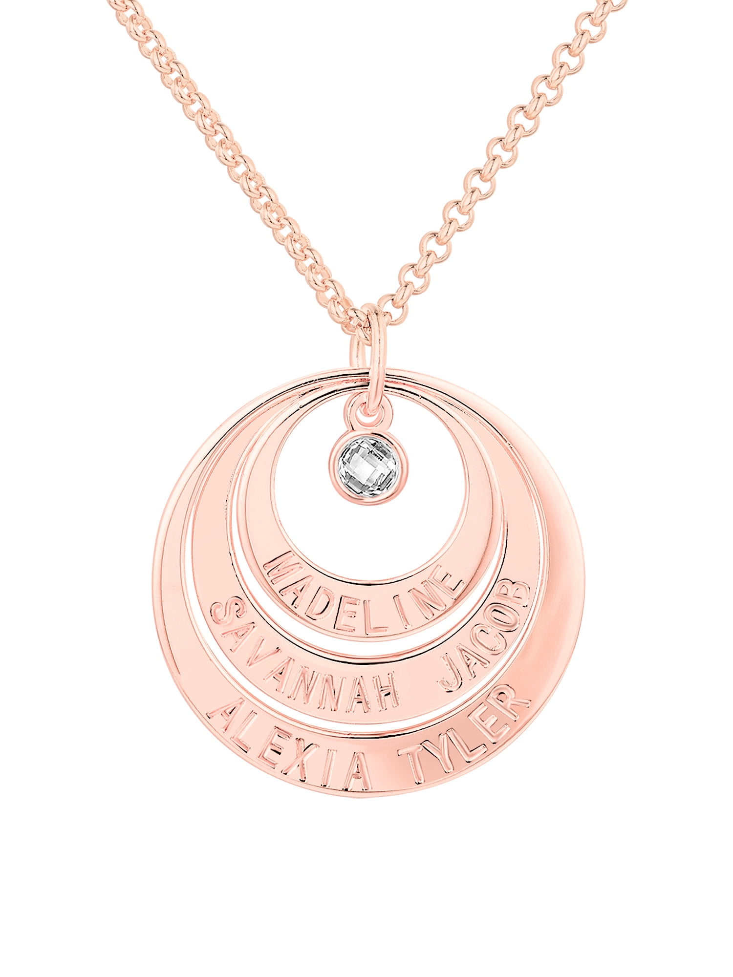 Personalized Planet Women's Engraved Nesting Circles with Birthstone Necklace