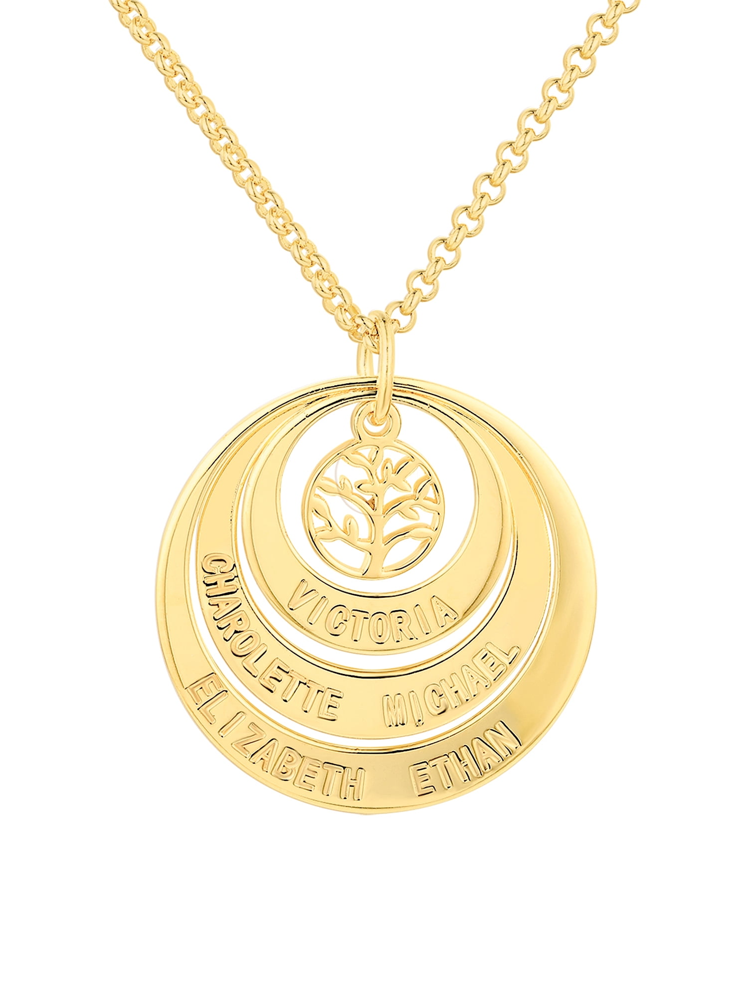 Personalized Planet Women's Engraved Nesting Circles with Tree of Life Necklace