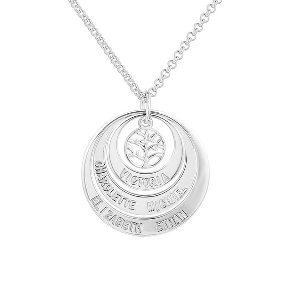 Personalized Planet Women's Engraved Nesting Circles with Tree of Life Necklace