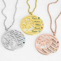 Personalized Planet Women's Family Birthstone and Engraved Name Tree of Life Necklace
