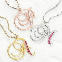 Personalized Planet Women's Fancy Script Initial with Enamel Name Necklace