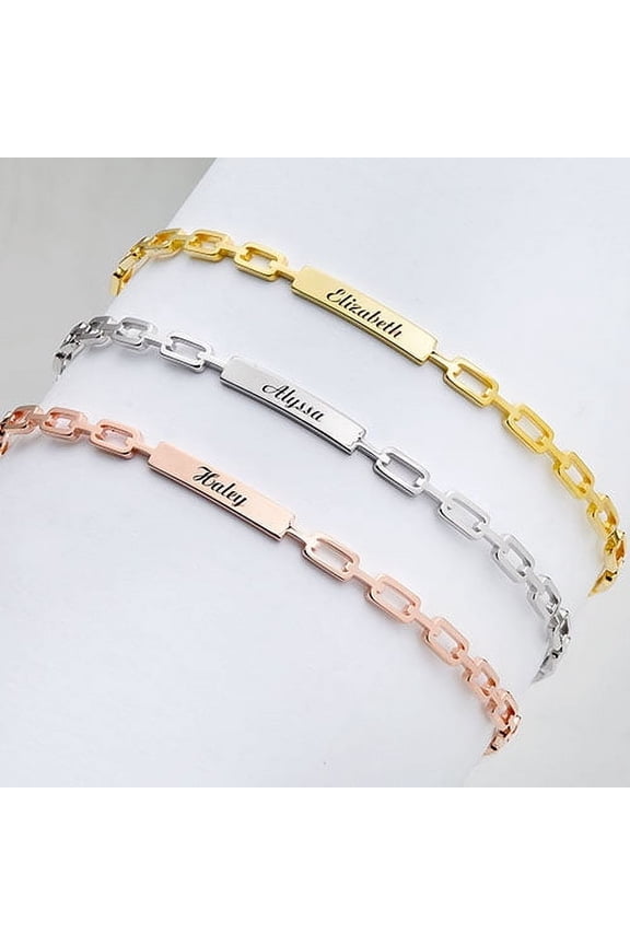 Women's Frozen Paperclip Chain Engraved Cuff Bracelet