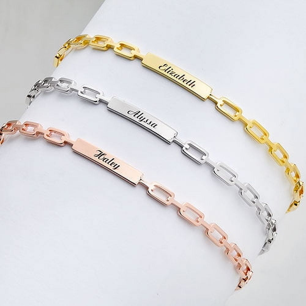 Personalized Planet Women's Frozen Paperclip Chain Engraved Cuff Bracelet