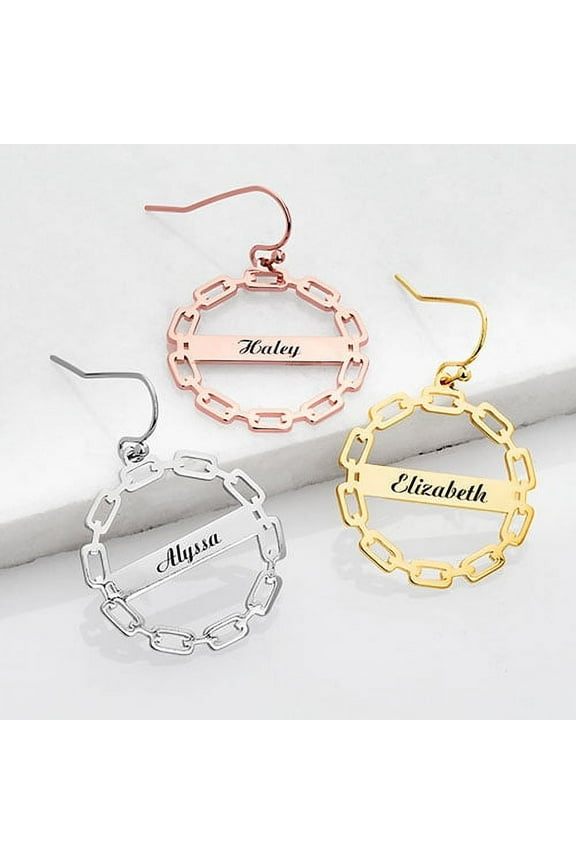 Women's Frozen Paperclip Chain Engraved Drop Earrings