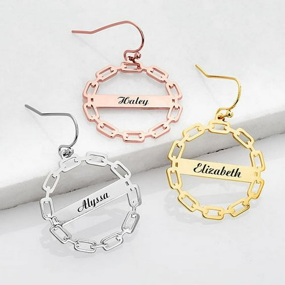 Personalized Planet Women's Frozen Paperclip Chain Engraved Drop Earrings