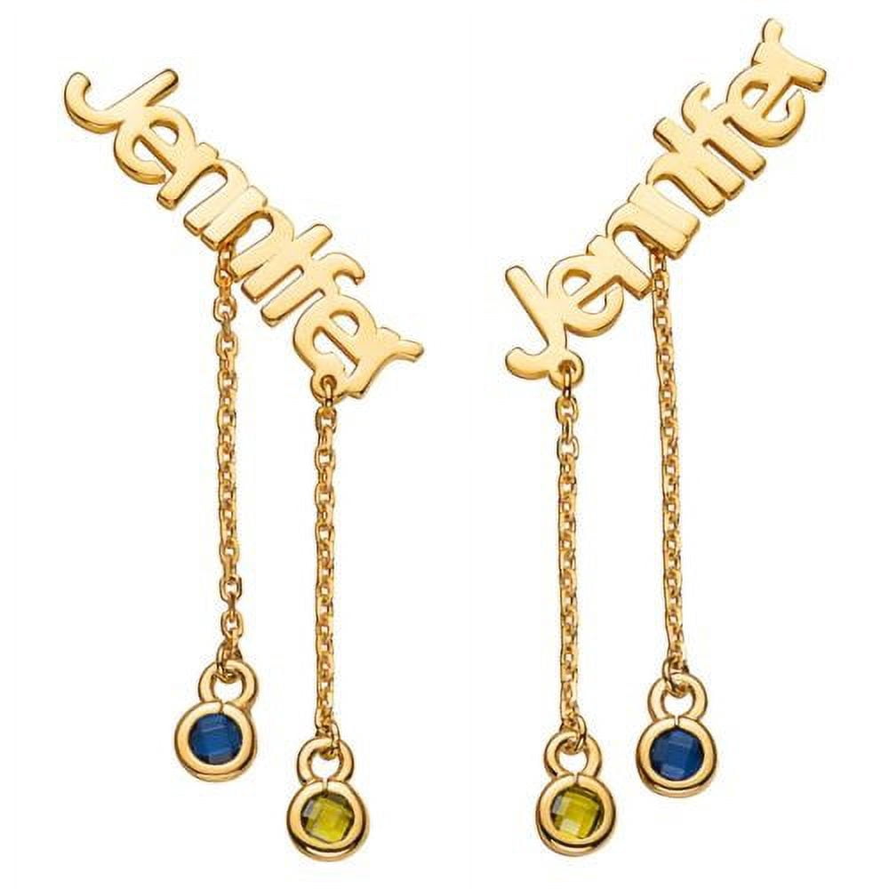 Personalized Planet Women's Gold over Sterling Name with Birthstone Dangle Crawler Earrings