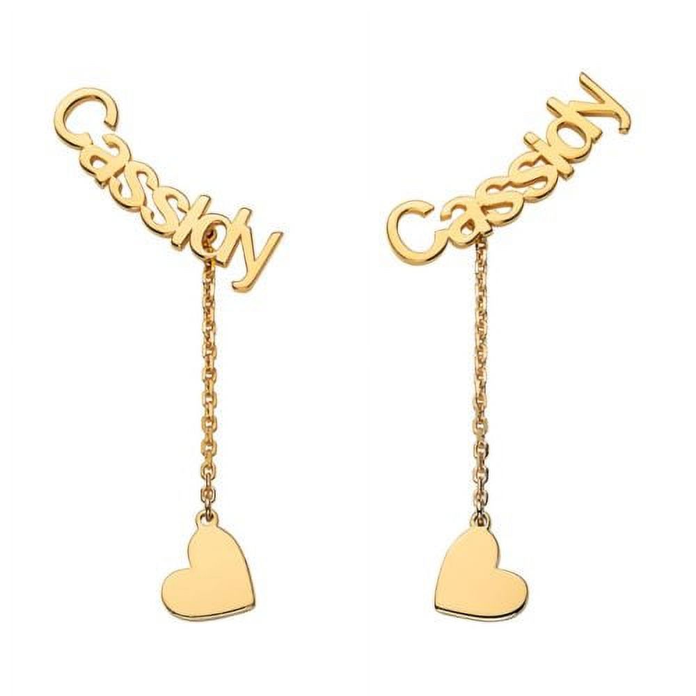 Personalized Planet Women's Gold over Sterling Name with Heart Charm Dangle Crawler Earrings