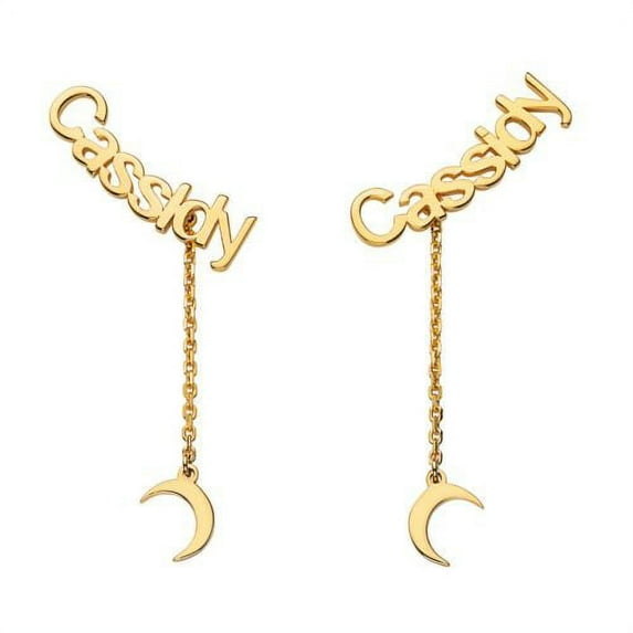 Personalized Planet Women's Gold over Sterling Name with Moon Charm Dangle Crawler Earrings