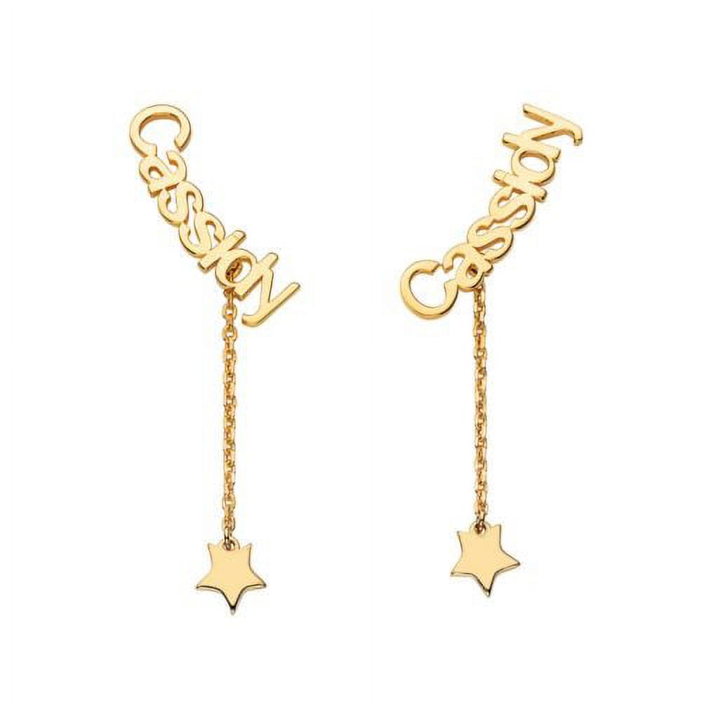 Personalized Planet Women's Gold over Sterling Name with Star Charm Dangle Crawler Earrings