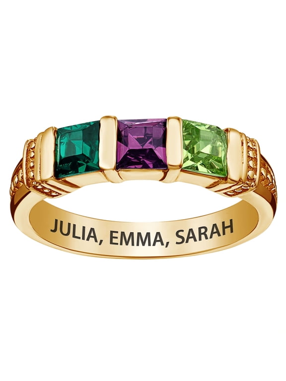 Women's Gold over Sterling Square Mother's Birthstone Ring - 3 Stones