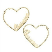 Personalized Planet Women's Goldtone Script Nameplate Medium Heart Hoop Earrings