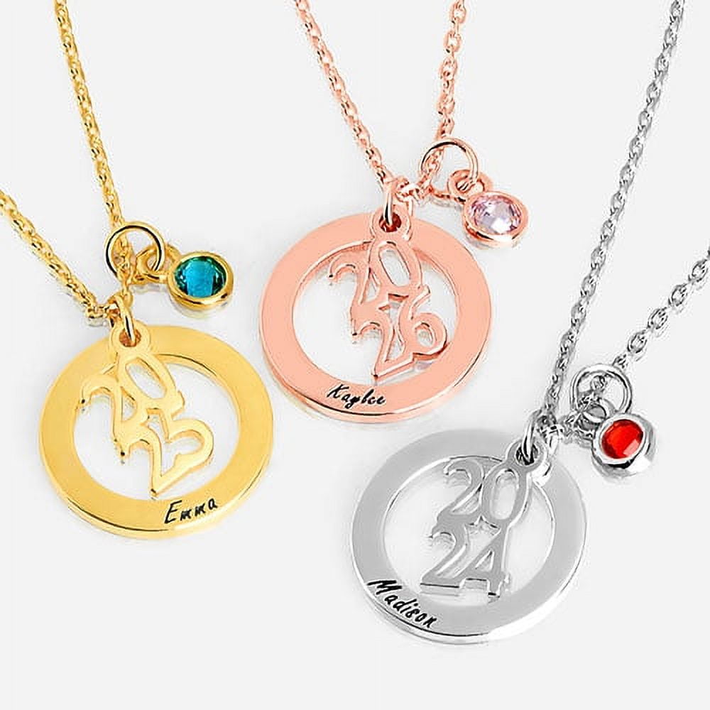 Personalized Planet Women's Graduation Cluster Charm Necklace with Birthstone