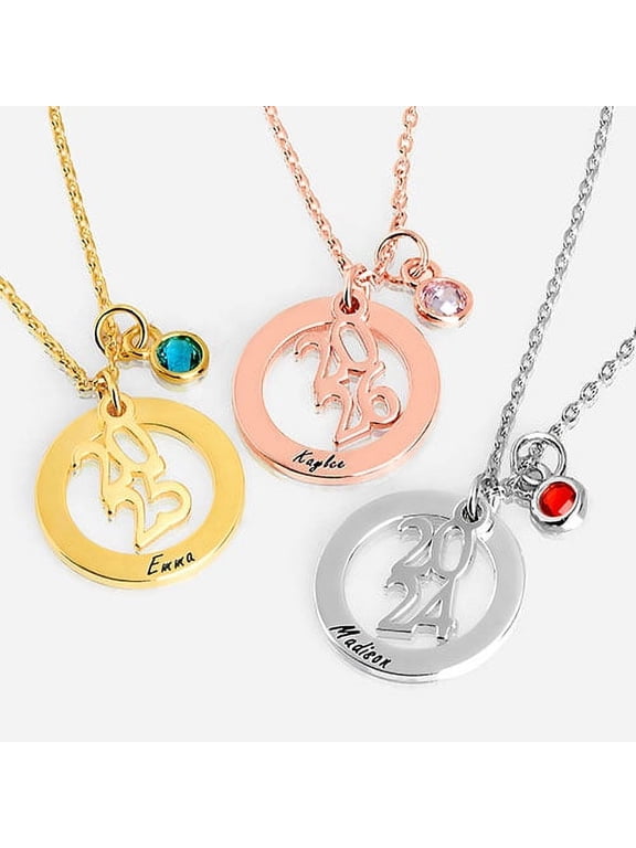 Women's Graduation Cluster Charm Necklace with Birthstone
