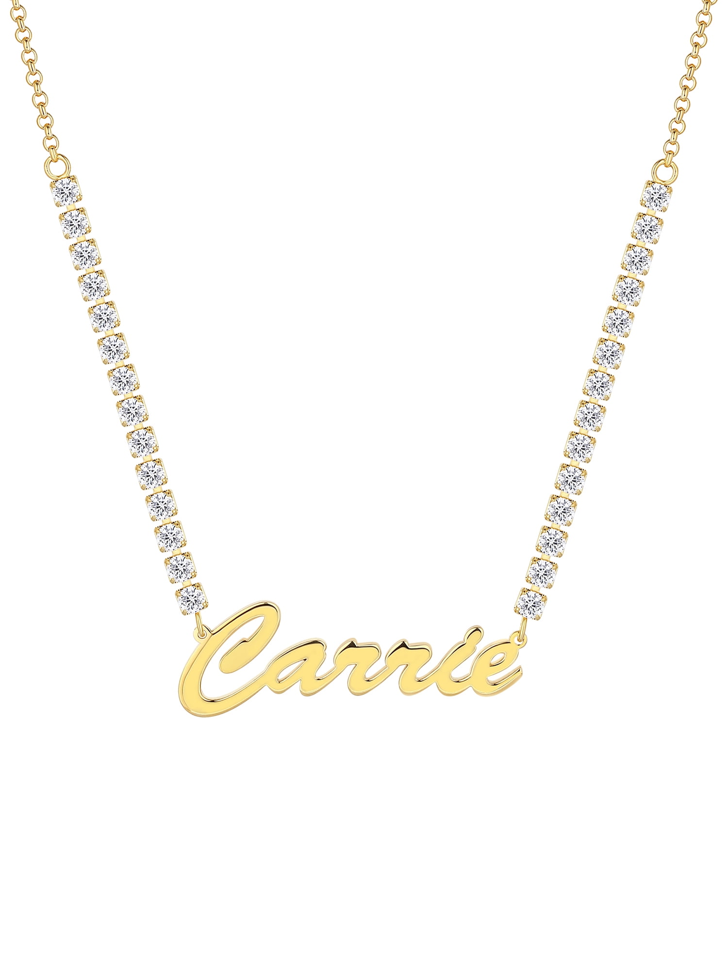 Personalized Planet Women's Hollywood Script Name Plaque CZ Chain Necklace