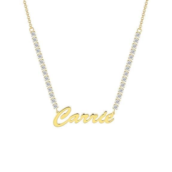 Personalized Planet Women's Hollywood Script Name Plaque CZ Chain Necklace