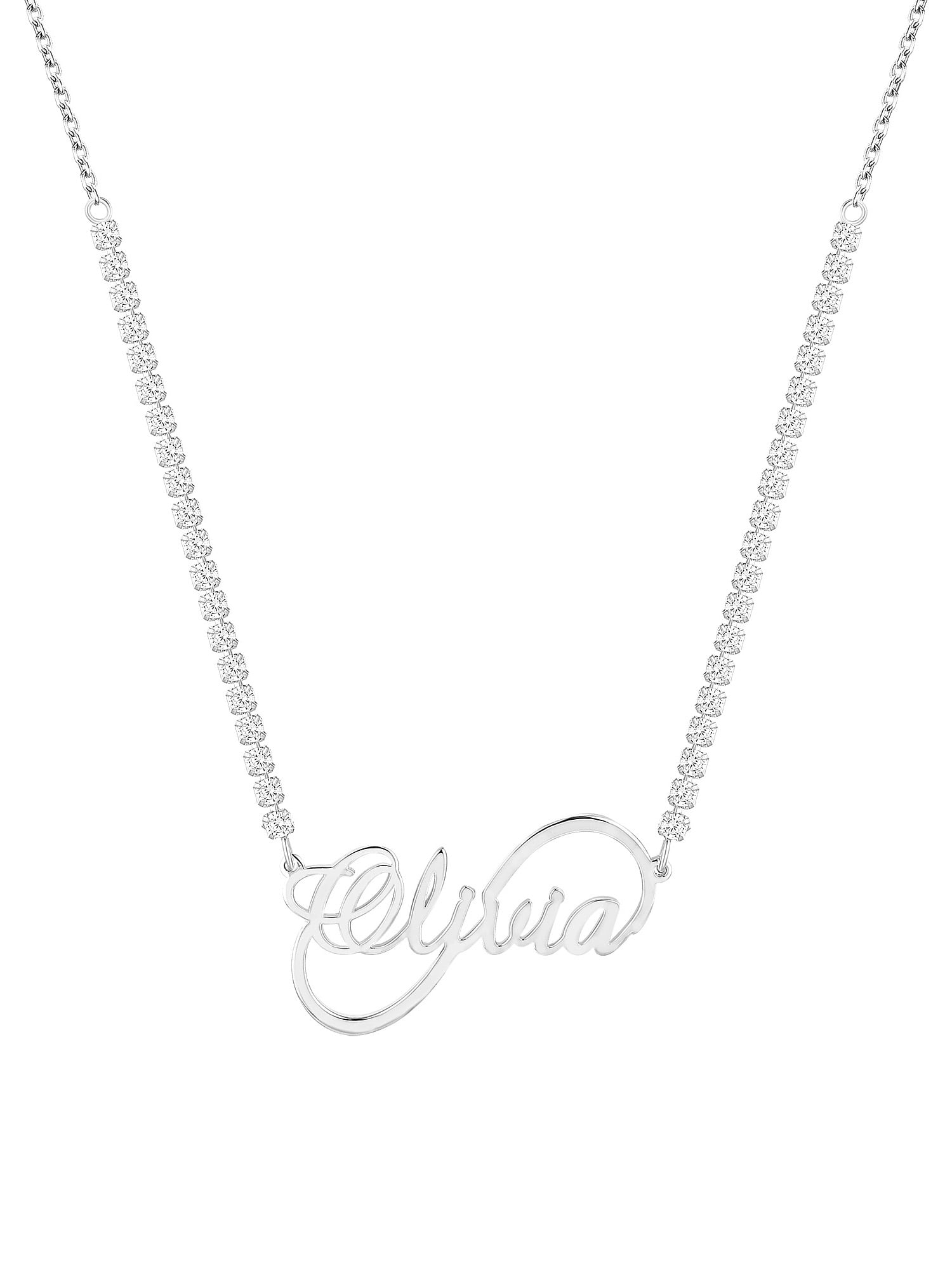 Personalized Planet Women's Infinity Script Name Plaque CZ Chain Necklace