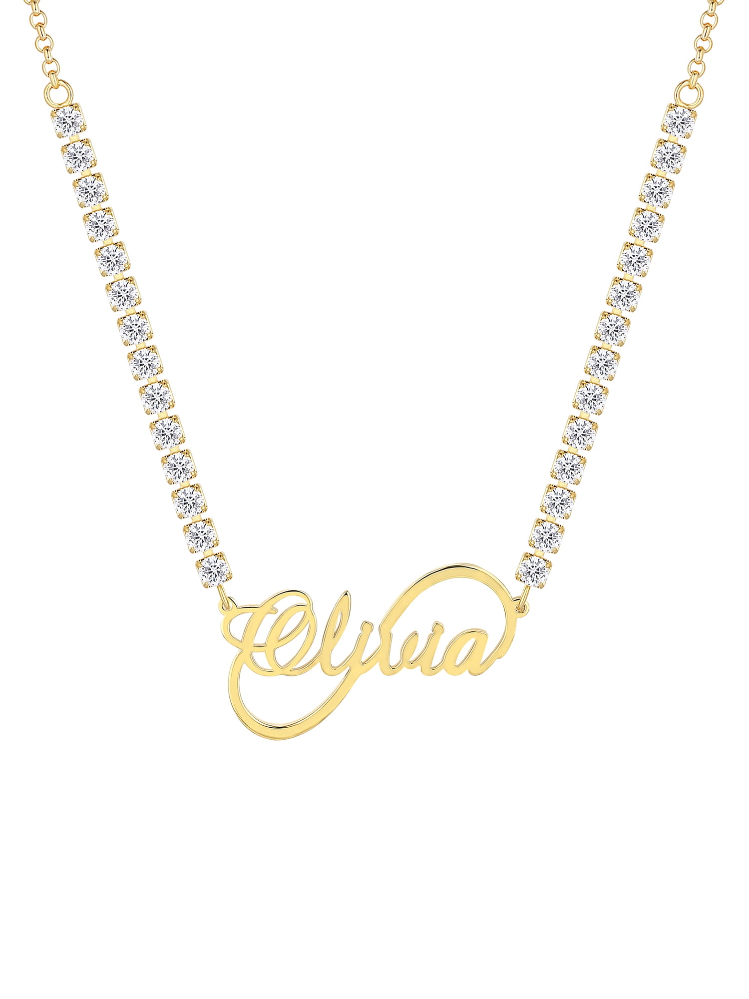 Personalized Planet Women's Infinity Script Name Plaque CZ Chain Necklace