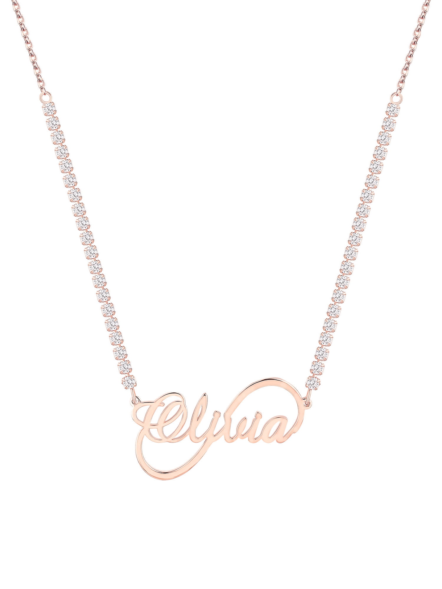 Personalized Planet Women's Infinity Script Name Plaque CZ Chain Necklace
