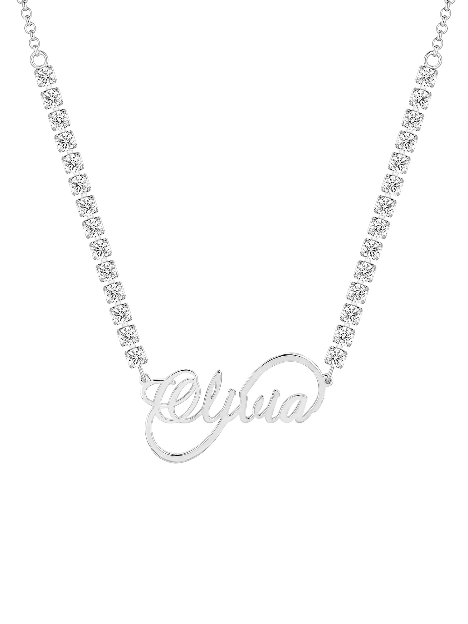 Personalized Planet Women's Infinity Script Name Plaque CZ Chain Necklace