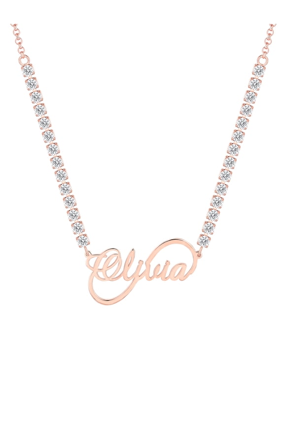 Women's Infinity Script Name Plaque CZ Chain Necklace