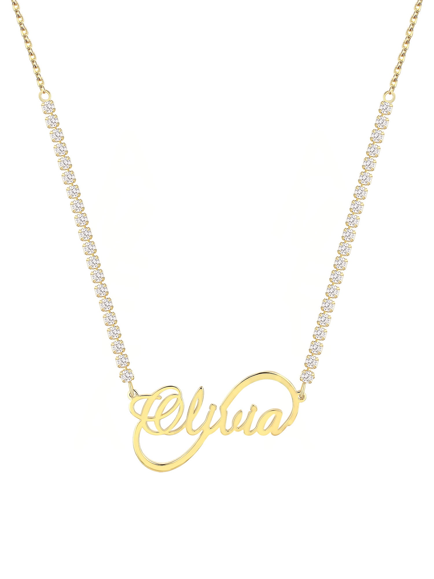 Personalized Planet Women's Infinity Script Name Plaque CZ Chain Necklace