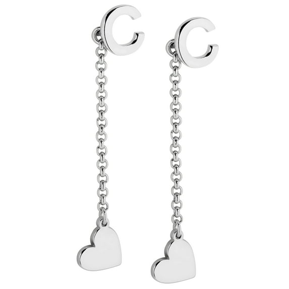 Personalized Planet Women's Initial Earring with Heart Dangle Button Drop Earrings