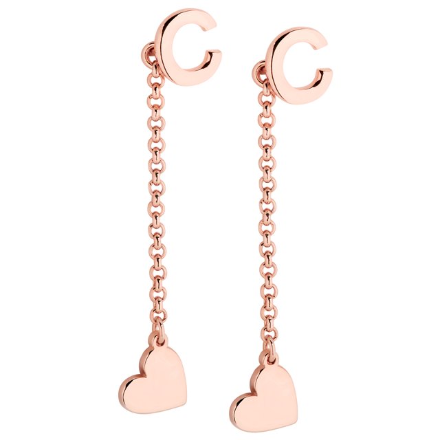 Personalized Planet Women's Initial Earring with Heart Dangle Button Drop Earrings