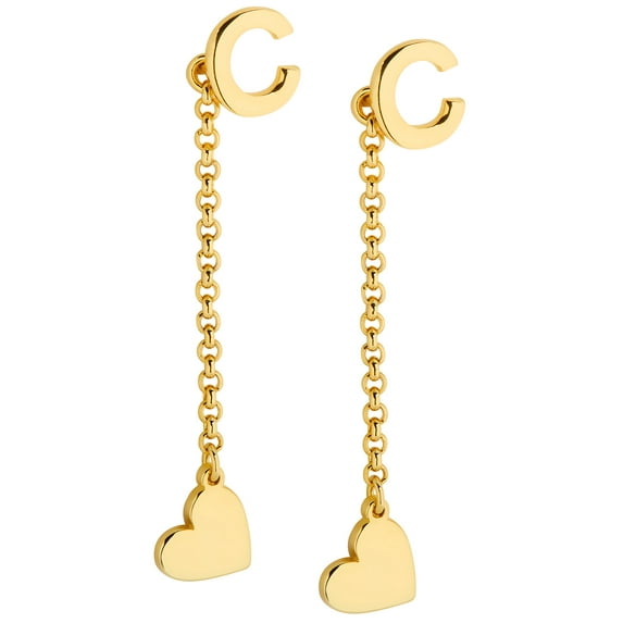 Personalized Planet Women's Initial Earring with Heart Dangle Button Drop Earrings