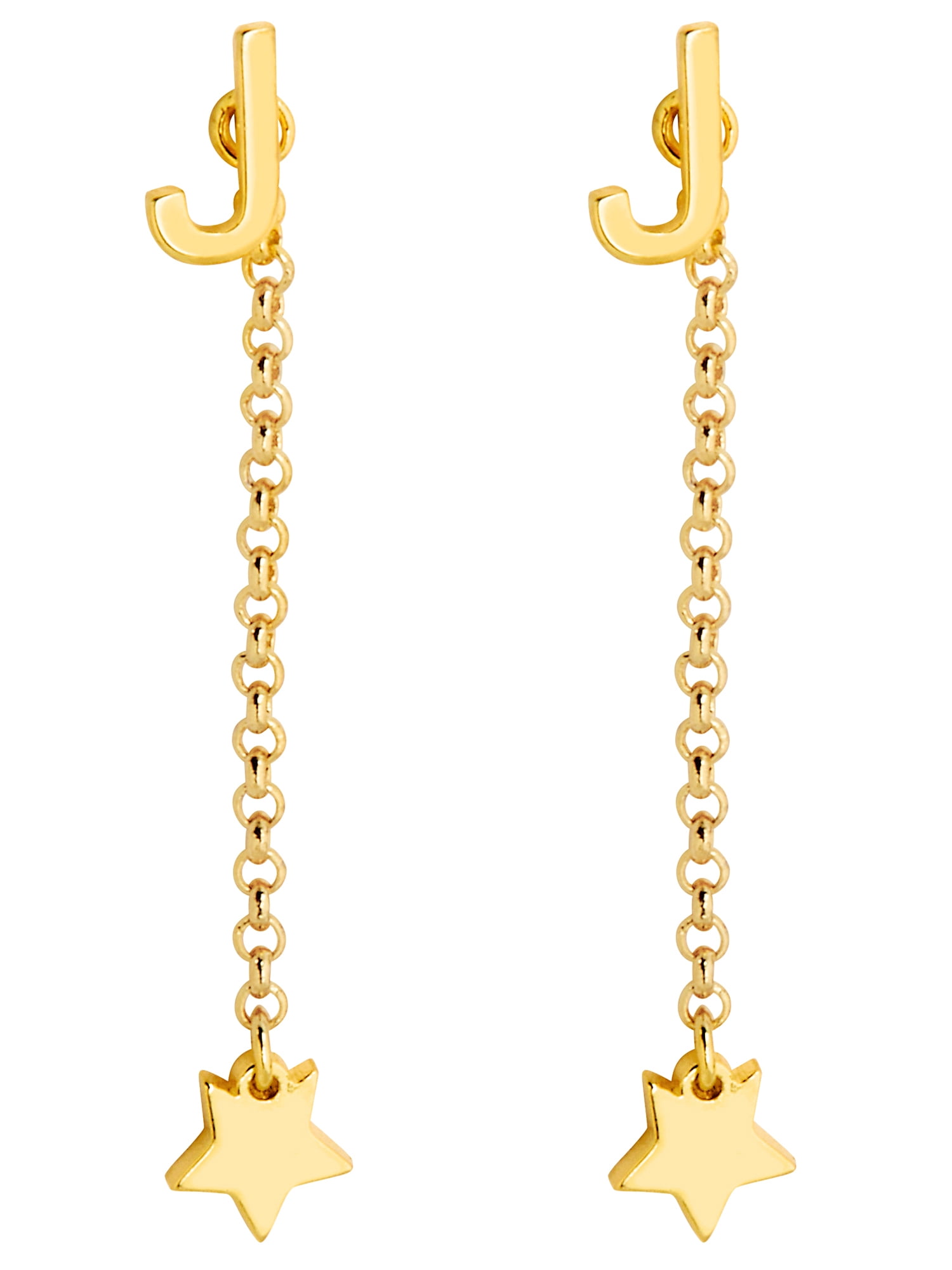 Personalized Planet Women's Initial Earring with Star Dangle Button Drop Earrings